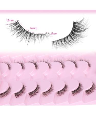 FANXITON Natural Half Lashes - Wispy Fluffy 7 Pairs with Lash Glue | Cateye 12mm Short Clear Band False Eyelashes Multipack - Perfect for Every Occasion - Buy Online on GoSupps.com