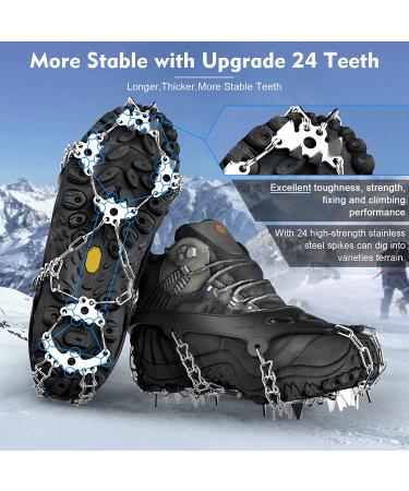 Wirezoll Ice Cleats Crampons for Hiking Boots - 24 Teeth Black Spikes for Men and Women - Buy Online on GoSupps.com