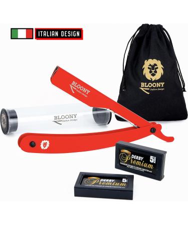 Bloony Laser Collection: Professional Free Hand Razor & 10 Derby Platinum Blades - Italian Design 2021 (Rosso) - Premium Stainless Steel International Shipping - Buy Online on GoSupps.com