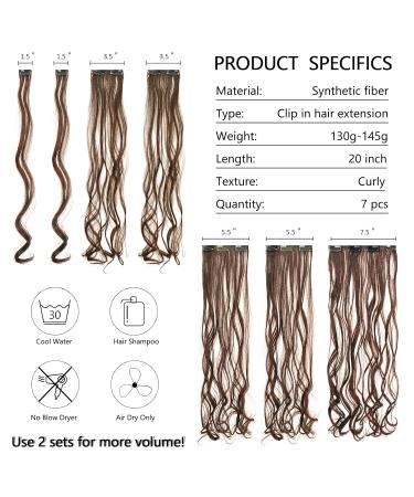Feshfen Clip-In Hair Extensions Set 7 Parts 16 Clips Wavy Synthetic Hair Light Golden Brown - 50cm for Women - Buy Online on GoSupps.com