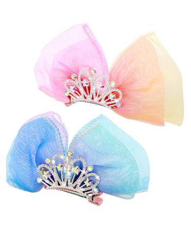 WLLHYF Diamond Crown Hair Pin Bow Hair Clips Gradient Metal Side Hair Barrette Princess Headband Mini Birthday Crown Hair Styling Headdress Accessories Children's Day Gift for Girls Kids Gradual pink Gradual blue purple