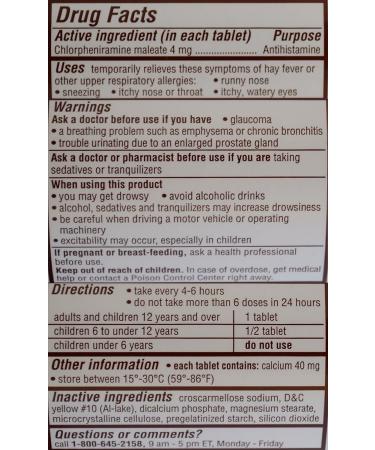 Chlorpheniramine Maleate 4mg Generic for Chlor-Trimeton Allergy 1000 Tablets x 2 Bottles - 2000 Tablets - Buy Online on GoSupps.com