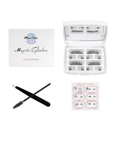 FReed Blue Magnetic Eyelashes Full Eyes 2 Pairs Natural Grade A No Glue 2 Magnets Reusable False Lashes (32mmX12mm - KSO4)