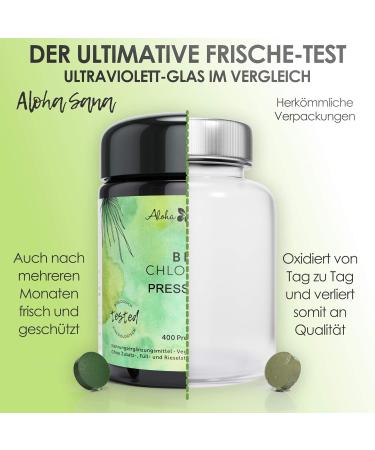 Aloha Sana Chlorella Tablets | 400mg Organic Algae | Vegan Additive-Free | Ultraviolet Glass Packaging | Laboratory Tested - Buy Online on GoSupps.com