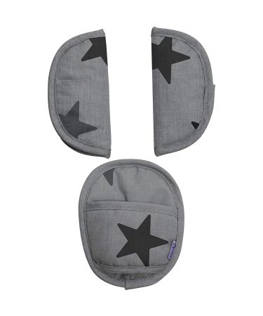 Original Dooky Universal Pads Gray Stars Gurtschoner & Beltwider Suitable for age group 0+ and 3 & 5 point straps for baby seats strollers buggy & car seat gray