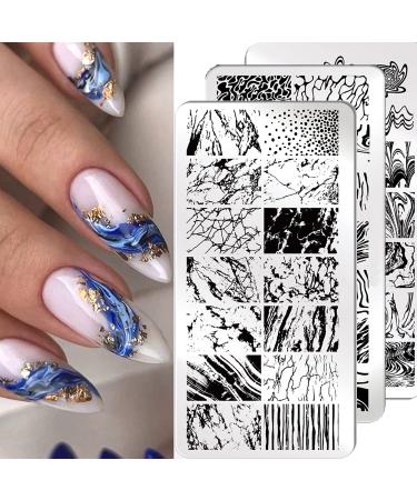 3 Pcs Nail Stamping Plates French Marble Striped Nail Art Stamping Template Marbling Stainless Steel Nail Design Stencil Tools