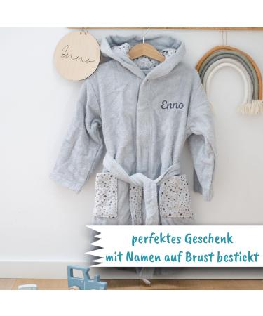 Wolimbo Personalized Children's Bathrobe - 100% Cotton Baby Bathrobe in Steel Blue Whales - Embroidered Name & Motif - Buy Online on GoSupps.com