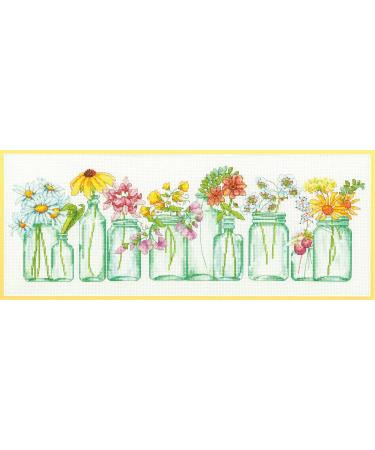 Dimensions Mason Jar Counted Cross Stitch Kit - 14 Count White Aida - 18 x 7 - Buy Online on GoSupps.com