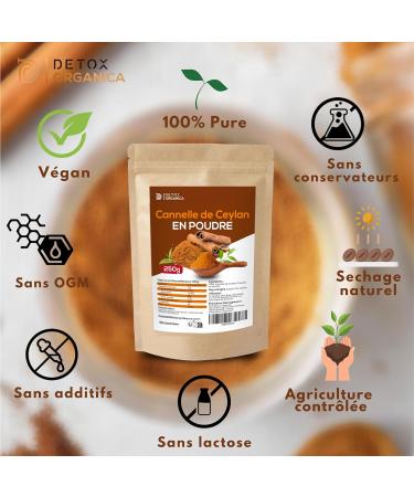 Detox Organica Cannelle de Ceylan 250g ( 100% Pure et Naturelle - Qualit Sup rieure ) Cannelle en poudre du Sri Lanka en Sachet Fra cheur Sous Vide Vegan Sans additif (250) - Buy Online on GoSupps.com