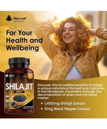Premium Shilajit Capsules 1400mg 60% Fulvic Acid - High Strength Himilayan Shilajit | 2 Months Supply | Made in UK | New Leaf 120 Capsules - Buy Online on GoSupps.com