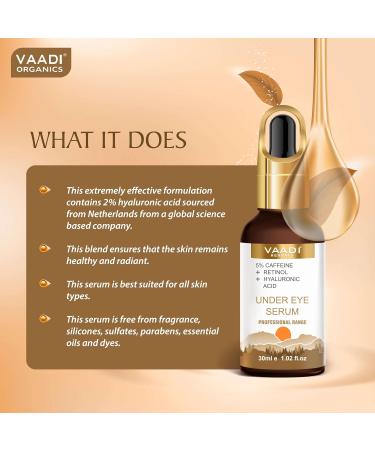 Vaadi Herbals Under Eye Serum - 5% Caffeine Retinol & Hyaluronic Acid - Reduce Dark Circles & Fine Lines - 30ml - Buy Online on GoSupps.com