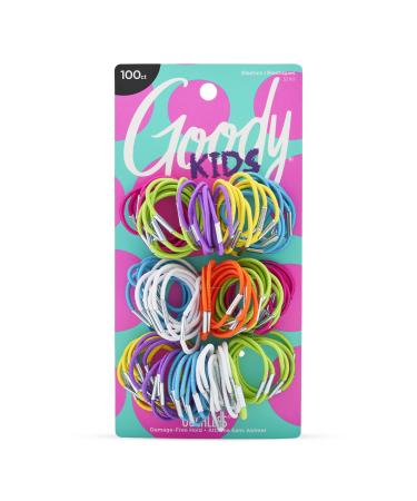 Goody Kids Ouchless Elastic Hair Tie with Metal Crimps - 100 Count Assorted Colors - Pain-Free Hair Accessories for Men Women Boys and Girls - for Long Lasting Braids Ponytails