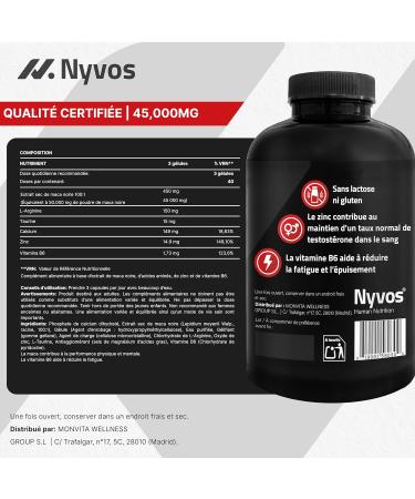 Maca Plus Testosterone Homme 45.000 mg quivalents de Maca Noire (Extrait 100:1) Arginine Taurine Vitamine B6 180 G lules. V gan Sans Gluten ni Lactose. nergie Vitalit Sommeil R parateur - Buy Online on GoSupps.com