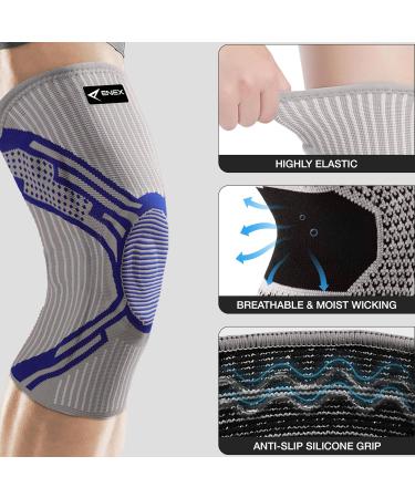 ENEX Knee Support Brace - Compression Sleeve with Stabilizers & Gel Pad for Meniscus Tears, Arthritis, ACL - Sports Knee Sleeve for Men & Women - XL Navy/Grey - Buy Online on GoSupps.com