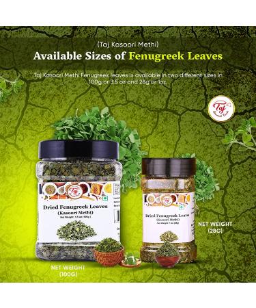Taj Premium Quality Kasoori Methi Fenugreek Leaves 3.5 oz - Dried Kasuri Methi for Cooking - Buy Online on GoSupps.com