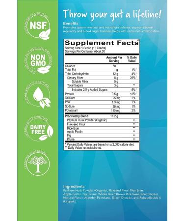 Advanced Nutrition Solutions Quantum Fiber Powder - Blood Sugar & Bowel Support | Brown Rice Bran, Apple Pectin, Fig, Prune - 15.87 oz - Buy Online on GoSupps.com