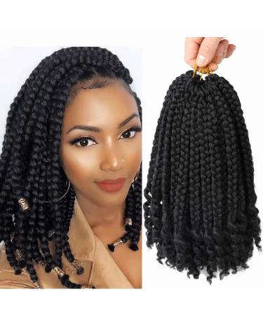 6 Packs Crochet Box Braids Curly Ends 10 Inch Crochet Braids Bohemian Box Braids Crochet Hair for Black Women (1B 10 Inch) 10 Inch 1B