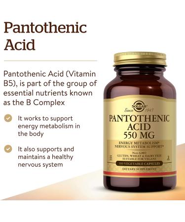 Solgar Pantothenic Acid 550 mg | 100 Vegan Capsules for Energy & Metabolism - Buy Online on GoSupps.com