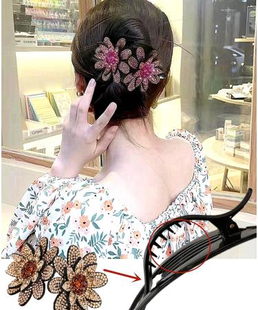5 Pcs Double Flower Rhinestone Hair Clips - Fancy Crystal Barrettes for Women (Pastoral Style) - Buy Online on GoSupps.com