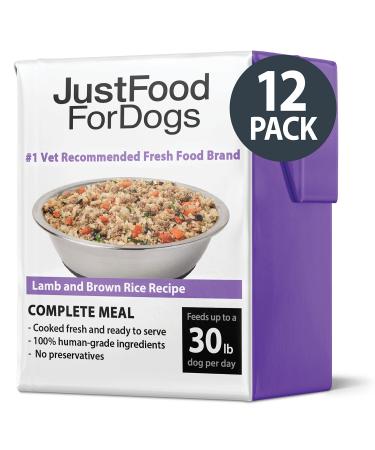 JustFoodForDogs Pantry Fresh Dog Food and Puppy Food, Human Quality Ingredients Natural Ready to Serve Soft Food for Dogs - Lamb & Brown Rice Wet Dog Food Pouches Lamb & Brown Rice 1 Count (Pack of 12)