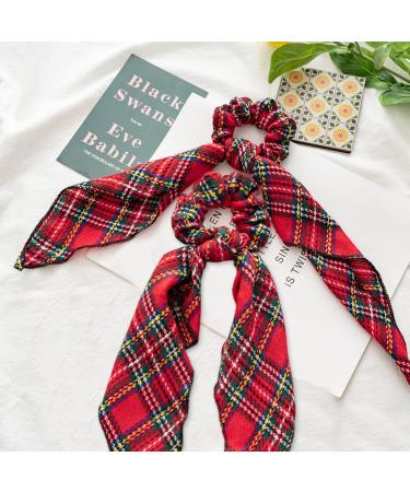 JNAWA 2Pieces Chrismas Tartan Scrunchies Plaid Elastic Hairbands Hair Scarf Scottish Bowknot Hair Scrunchies Hair Accessories for Women Girls - Buy Online on GoSupps.com
