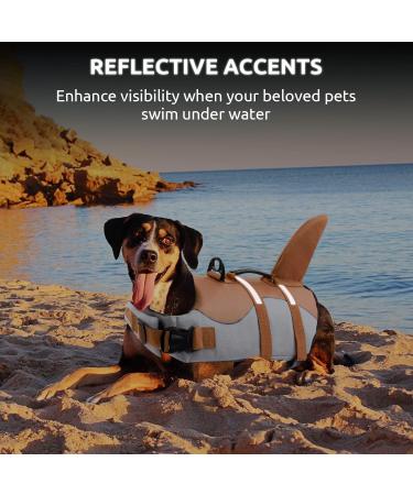 Cit toile Dog Life Jacket - Safe & Light Shark Design Reflective Swimming Vest for Small Medium & Large Dogs - Brown XL - Buy Online on GoSupps.com