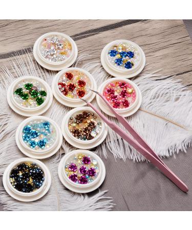 3D Metal Flowers Nail Art Decorations Kit - Mixed Gold Silver Studs & Charms for Manicure - 9 Boxes of Metal Rivets, Diamonds, Gems - Nail Art Supplies - Buy Online on GoSupps.com