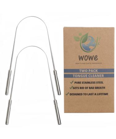 Wowe Lifestyle Tongue Scraper Cleaner - Eco-Friendly Metal - Get Rid of Bad Breath and Halitosis - Pack of 2 (Stainless Steel)