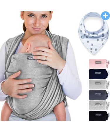 100% Cotton Baby Wrap Carrier - Light Grey - Baby Carriers for Newborns and Babies Up to 15 Kg - Includes Storage Bag and Bib - Manufactured with Love by Makimaja Light Grey 100% Cotton