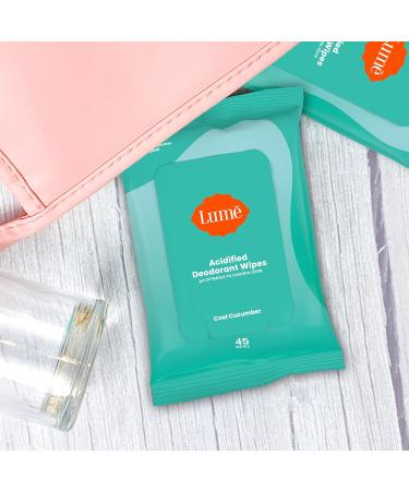 Lume Acidified Deodorant Wipes - 24 Hour Odor Control - Aluminum & Baking Soda Free - Skin Safe - 45 Count (Cool Cucumber) - Pack of 2 - Buy Online on GoSupps.com