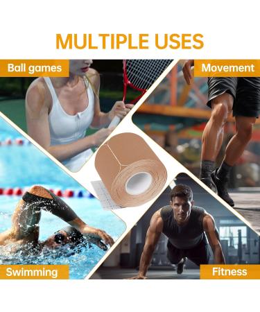 Dimora Kinesiology Tape - 4 Rolls Elastic Cotton Sports Tape 80 Precut Strips Medical Grade Muscle Pain Relief & Joint Support - Beige International Shipping Available - Buy Online on GoSupps.com