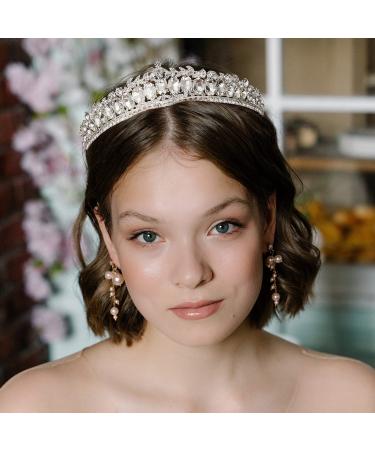 AW BRIDAL Tiaras and Crowns for Women - Wedding Tiaras for Bride Rhinestone Princess Birthday Tiara for Queen Prom Pageant  Silver