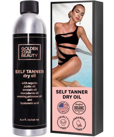 Self Tanner Oil - Natural Sunless Tanning Spray w/Hyaluronic Acid and Organic Oils  Clear Gradual Fake Tan Sprayer for Perfect Golden Glow 8.0 fl.oz