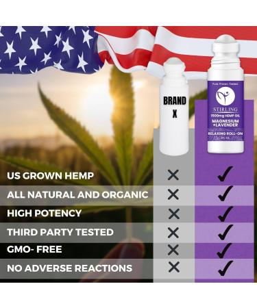 STIRLING Lavender Roll On Lotion - 1500mg Pure Hemp & Dead Sea Magnesium for Relaxation - Organic Paraben-Free USA Made - Buy Online on GoSupps.com