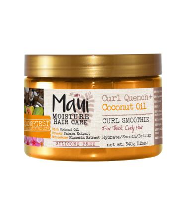 Maui Moisture Curl Quench + Coconut Oil Hydrating Curl Smoothie, Creamy Silicone-Free Styling Cream for Tight Curls, Braids, Twist-Outs & Wash & Go Styles, Vegan & Paraben-Free, 12 oz