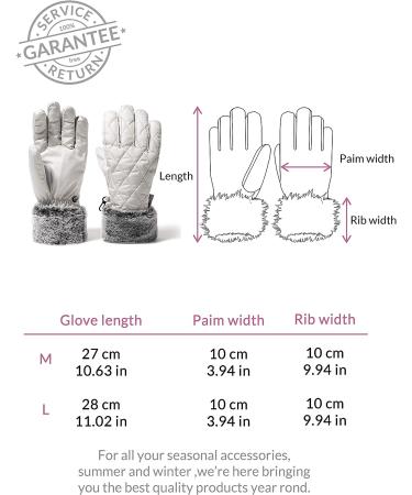 accsa Women Winter Ski Glove - Waterproof 3M Thinsulate Warm Windproof Gray-White with Gray Fur Medium - Buy Online on GoSupps.com