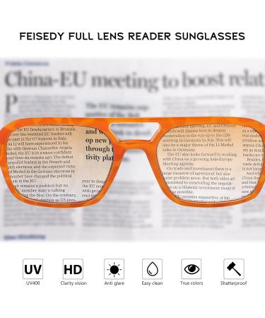 FEISEDY Vintage Square Reading Glasses for Women & Men - 70s Flat Aviator Anti Glare Eyewear B2992 Orange 1.5x - Buy Online on GoSupps.com