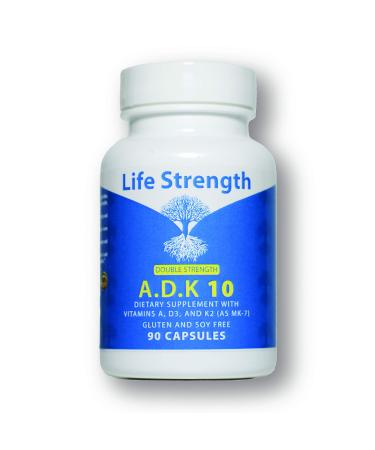 Life Strength ADK 10 Supplement (90 CT) - Physician Formulated Vitamins A1 D3 & K2 (as MK7) for Bone Health - Immune System Support - Gluten Free Soy Free Non-GMO - Pack of 1 90CT