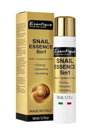 Esentique Snail Essence 5in1 - Anti-Ageing Face Cream with Snail Drop Hyaluronic Acid Collagen Ceramides and Peptides - Moisturizing Toning Regenerating - Made in Italy - 50 ml