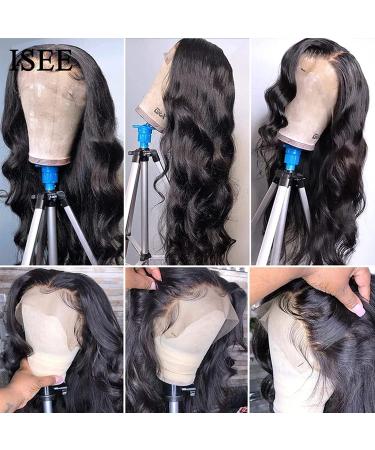 ISEE Hair 22 Inch Transparent Body Wave Human Hair Lace Front Wig - 250% Density, Pre-Plucked with Baby Hair - Natural Color, for Black Women - Buy Online on GoSupps.com
