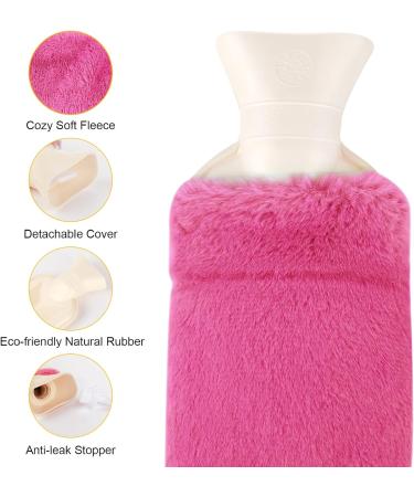 URBZUE Long Hot Water Bottle 2L with Plush Cover - Extra Long Hot Water Bag for Neck, Back, and Shoulders - 73 x 14 cm - Pink - Buy Online on GoSupps.com
