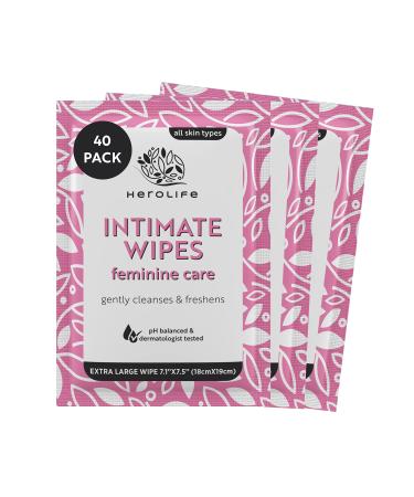 Personal Wipes for Feminine Care Single Use To Go Plant-Based 1 pack of 40 Single-Use Cleansing Wipes Large size 7.1 x 7.5 Biodegradable wipes formulated with Plant-derived ingredients. Fresh 40 Count (Pack of 1)