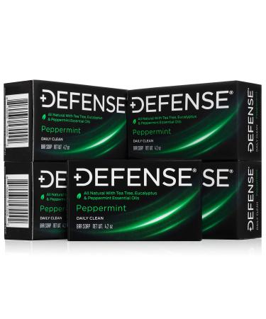 Defense Soap Peppermint 4.2 oz Bar (Pack of 5) - 100% Natural Pharmaceutical Grade Tea Tree Oil and Eucalyptus Oil