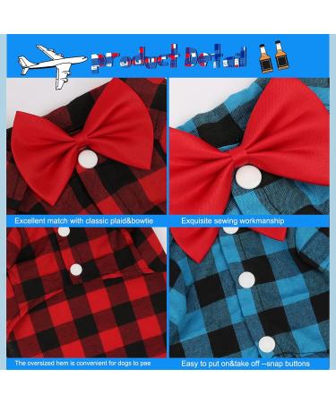 GINDOOR 2 Pack Plaid Dog Shirt with Bow Tie Combo for Small, Medium, Large Dogs and Cats - Cute Boy Dog Clothes for Birthday Party and Holiday Photos - Buy Online on GoSupps.com
