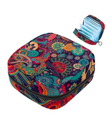 Menstruation bag zipper women's napkin bag tampons collective bag for women and girls (colorful paisley pattern ethnic flower pressure)