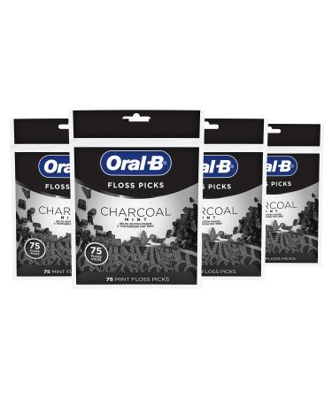 Oral B Charcoal Infused Mint Dental Floss Picks, 75 Count, Pack Of 4 75 Count (Pack of 4)