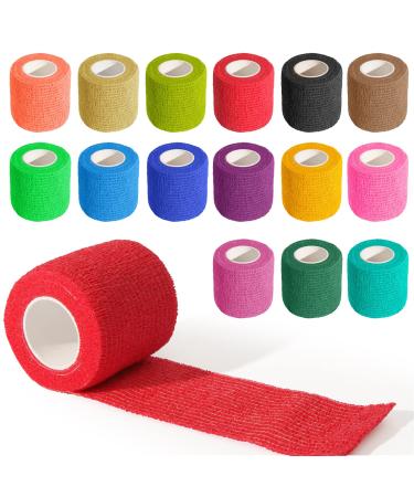 OBTANIM 15 Pack 2 Inches X 5 Yards Self Adhesive Bandage Wrap Assorted Color Breathable Cohesive Vet Wrap Rolls Elastic Self-Adherent Tape for Stretch Athletic Sports Wrist Ankle