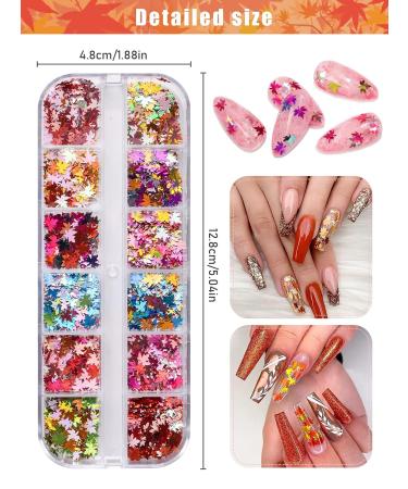 Kalolary 4 Boxes Ahorn Leaves Nail Art Glitter Sequins | 3D Holographic Autumn Confetti for Nail Design & DIY Crafts - Buy Online on GoSupps.com