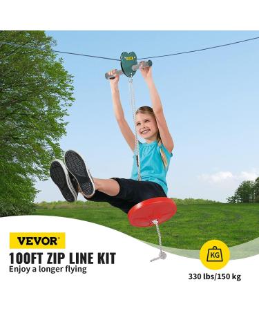 Happybuy 100ft Zip Line Kit with Seat and Handle - Red | For Kids & Adults | Backyard Entertainment - Buy Online on GoSupps.com