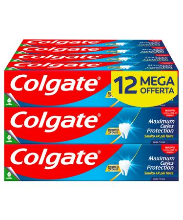 Colgate maximum caries protection 12 packs with 75 ml |superior anti-aging technology *** |4x stronger nail polish |Fluoride toothpaste with arginine |Great mint taste maximum caries protection toothpaste